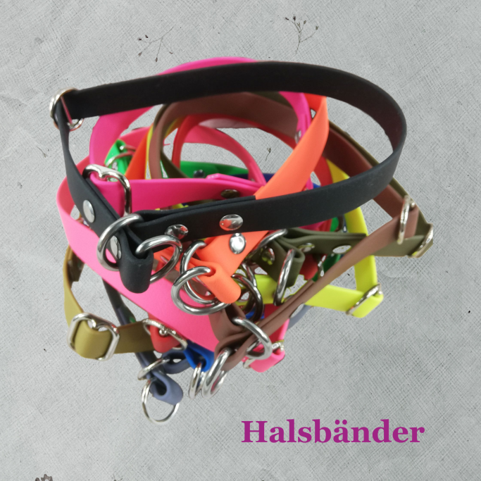 Verschieden Halsband Arten in unterschiedlichen Farben und Größen.